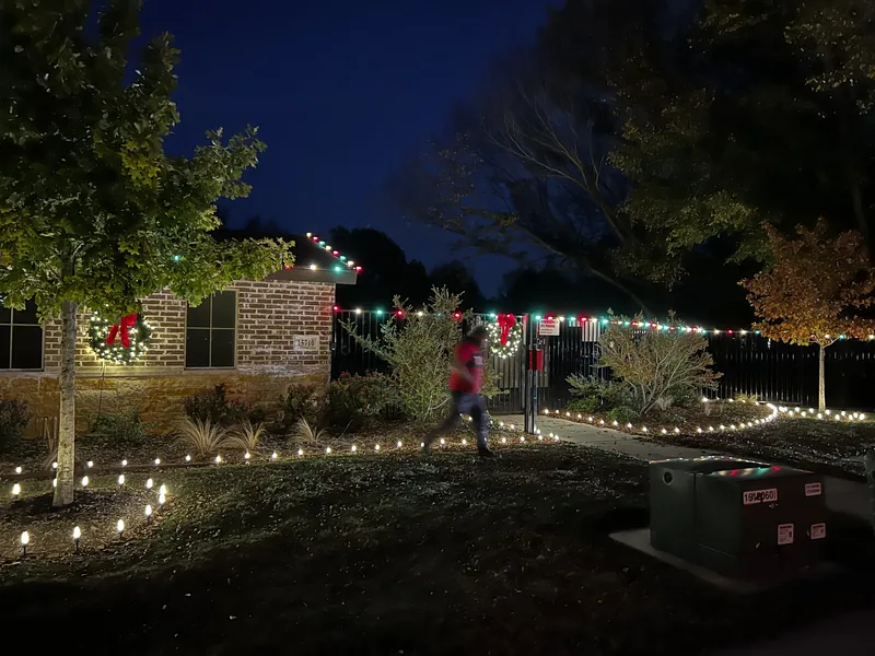 HOA Christmas light installation DFW โ common area pathway lighting in a community